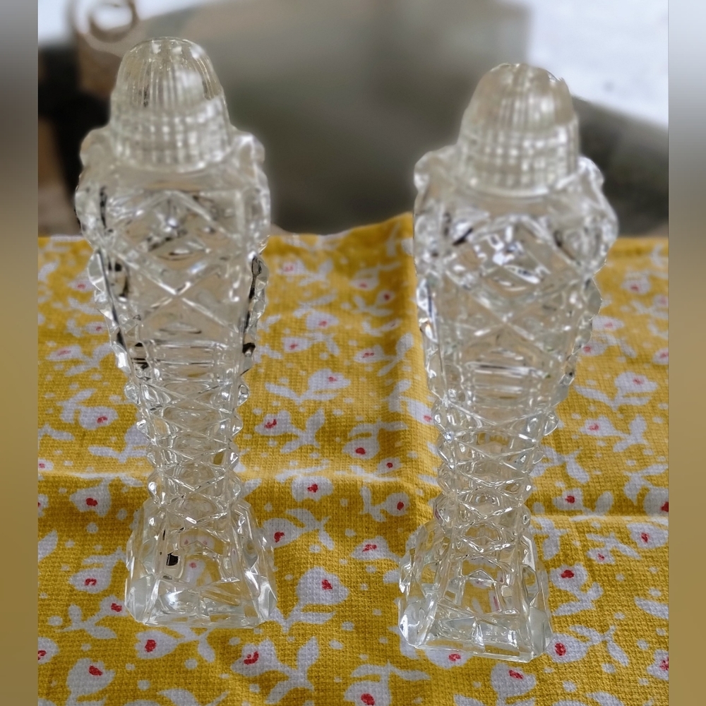 cut crystal tall salt and pepper shakers from Europe